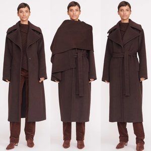 STAUD Carver Brown Coat with attached scarf
